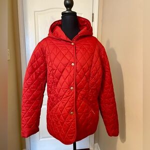 Barbour Cheval Red Quilted Hooded Hunting Country Coat Field Jacket Size L (14)